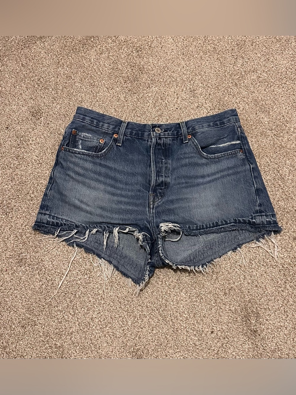 Levi's 501 Blue Distressed High-Rise Shorts